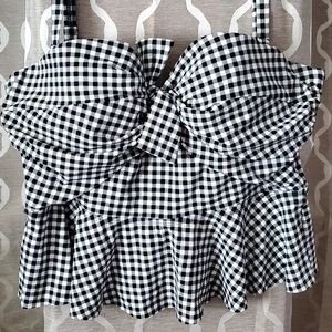 Torrid 2X bathing suit top black and white checked adjustable straps